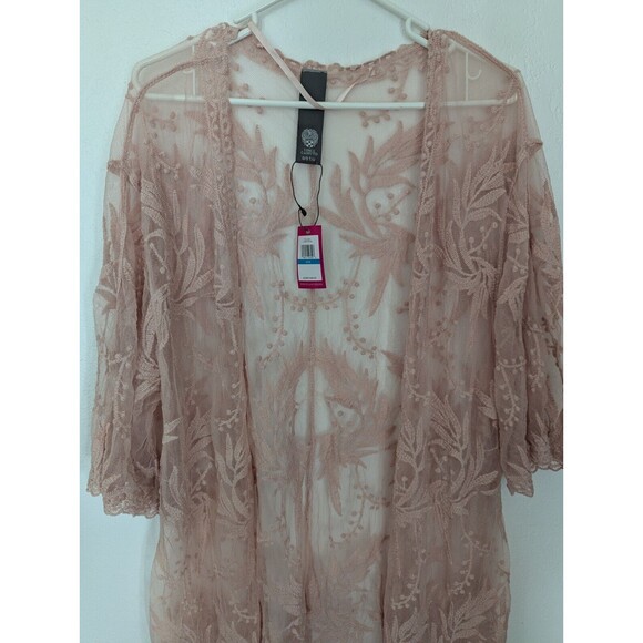 Vince Camuto Lace Embroidered Womens Open Front Kimono Coverup Cameo Rose New - Picture 2 of 4